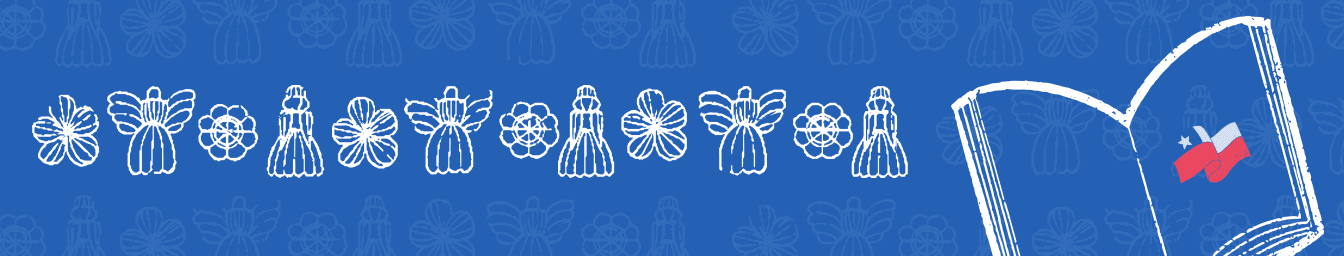 Diccionario de chilenismos — ilustración de flores y un libro con la bandera de Chile